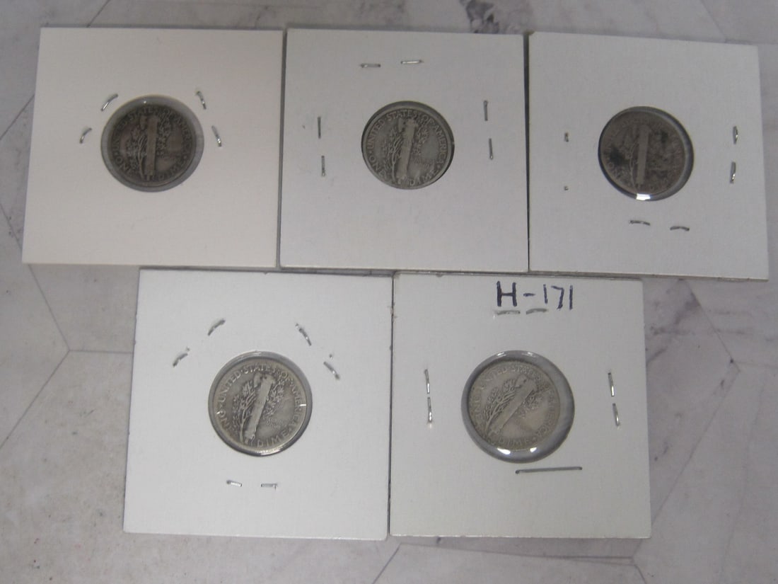 Lot of 5 Mercury Dimes - 7