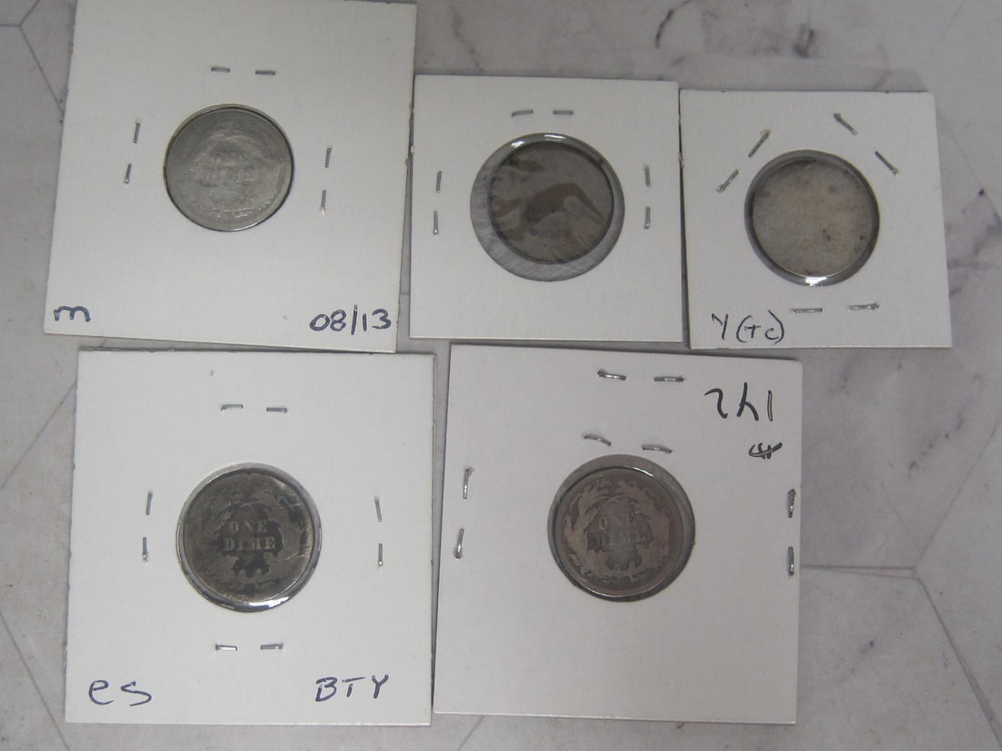 Lot of 5 Seated Liberty Dimes - 7