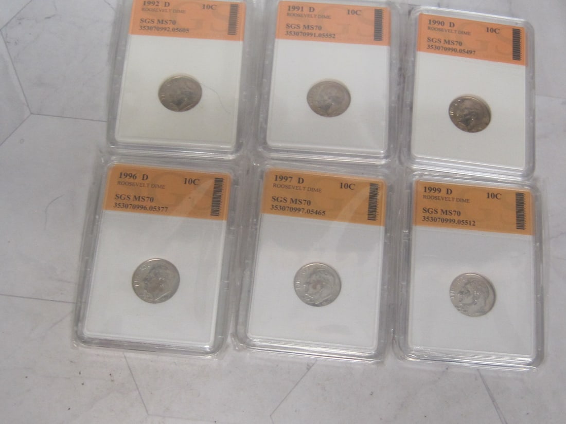 Lot of 6 Graded MS70 Roosevelt Dimes (1 of 7)