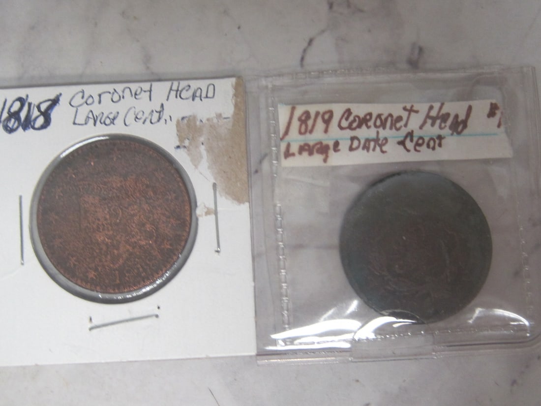 Lot of 2 Coronet Type Large Cents: 1818, 1819 