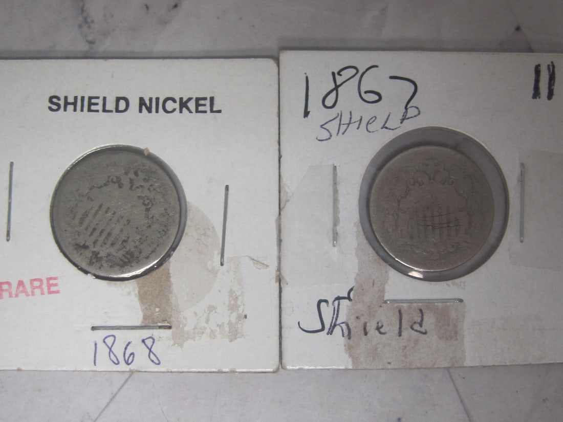 Lot of 2 Shield Nickels: 1867, 1868 
