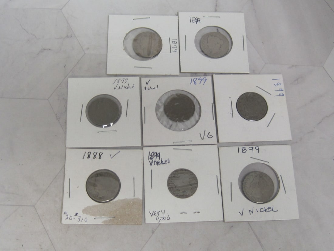 Lot of 8 V-Nickels: 1888 (1), 1899 (7)