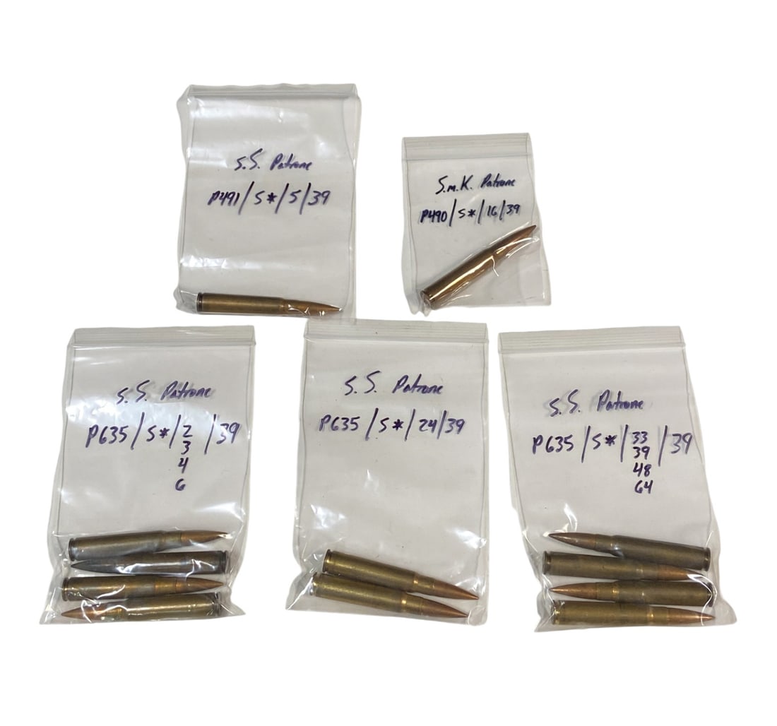 Collectible German 7.9 Mauser Collectible Ammunition- P490, P491, P635: 1939: See photos