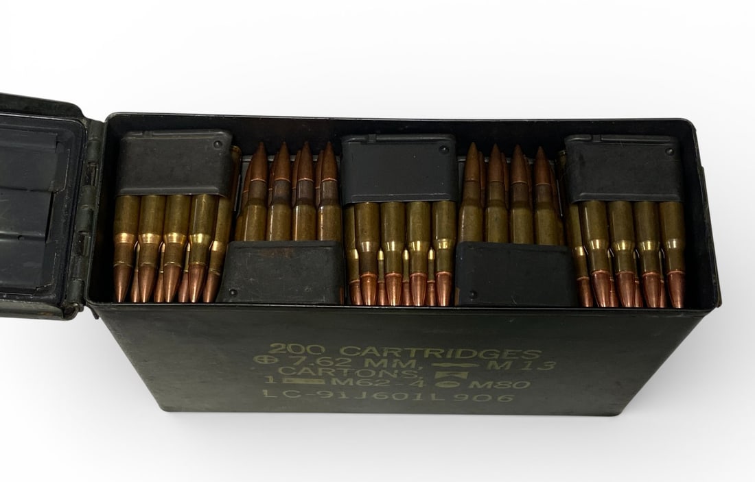Approximately 22.1 Lbs. of .30-06 SPRG. Factory Ammunition on Garand Clips in Ammo Can : See photos. 