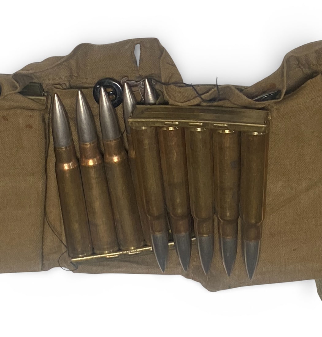 70rds. of WWII 1940 Dated 7.9 Mauser Ammunition on Stripper Clips in Bandoleer - 4