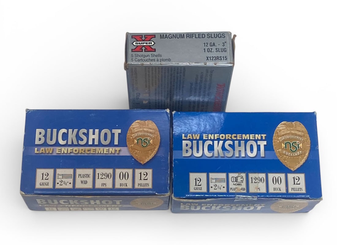 NIB 25rds. of 12 GA. Shotgun Ammunition: 5rds. 3” 1oz. Winchester, 20rds. 2-3/4” Buckshot LE 