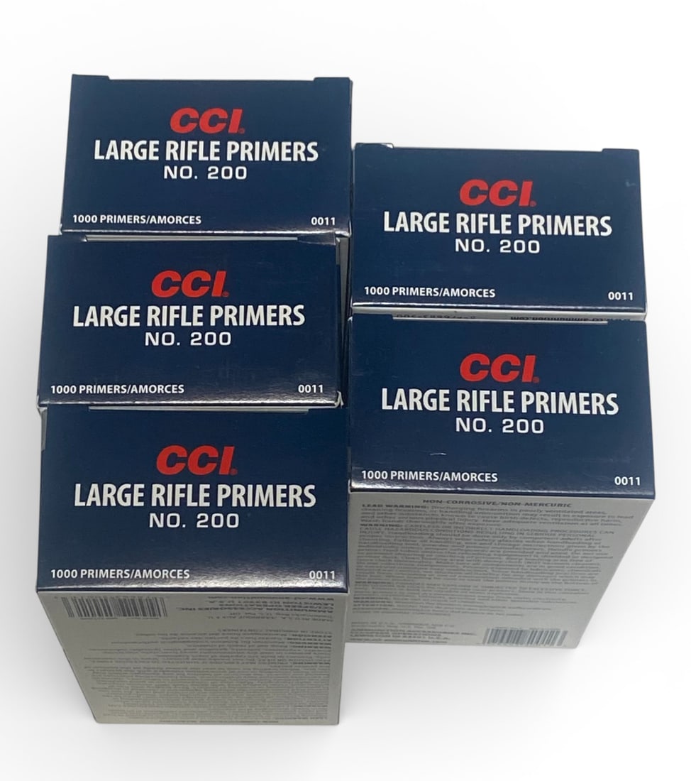 NIB (5000qty) No. 200 CCI Large Rifle Primers for Reloading: New Sealed Reloading components in excellent condition, have been well stored in climate control. 