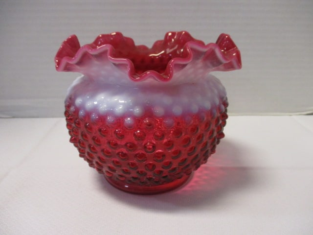 Fenton Vintage Cranberry Hobnail Opalescent Vase (1 of 7)