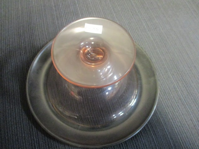 Pink Glass Vintage Pedestal Bowl w/Black & White Border - 3