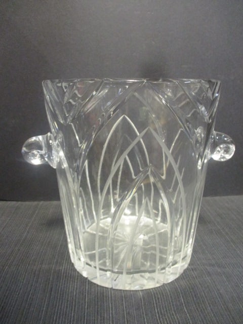 Art Deco Style Glass Ice Bucket w/Blown Glass Handles: 8" Diam. X 9" H 