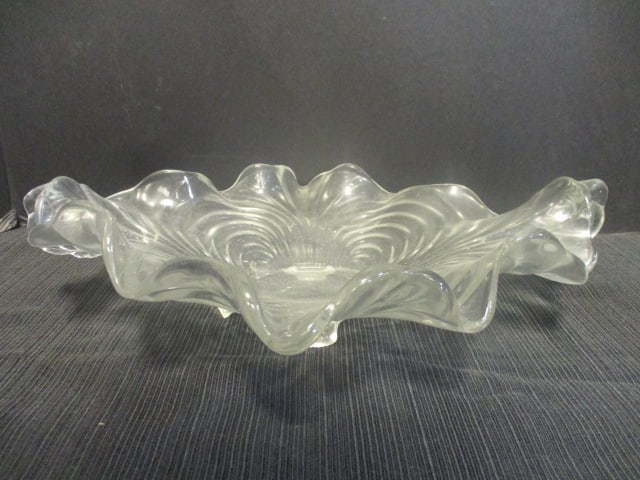 Clear Art Glass Italian Console Bowl: 14 x 11 x 3 1/4 