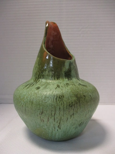Ceramic Green Tulip Signed Bud Vase: 8" 