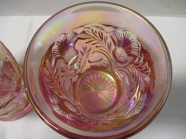 Mosser Glass Inverted Thistle Pitcher Rose Carnival Glass & - 13