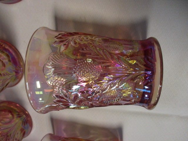 Mosser Glass Inverted Thistle Pitcher Rose Carnival Glass & - 15