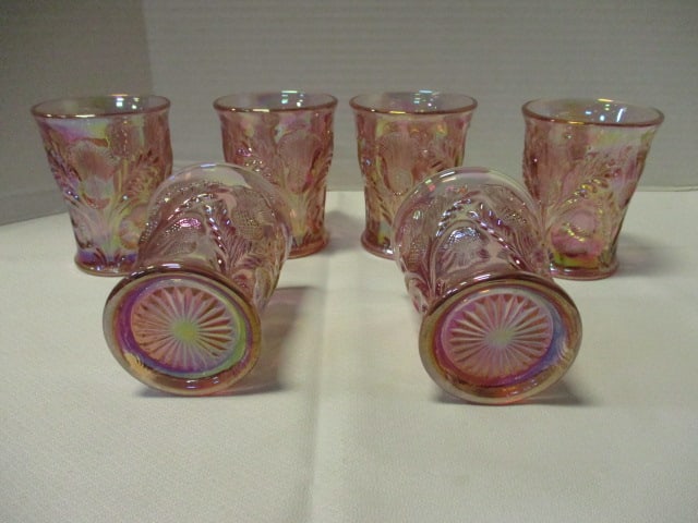 Mosser Glass Inverted Thistle Pitcher Rose Carnival Glass & - 16