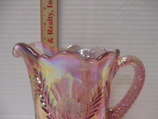 Mosser Glass Inverted Thistle Pitcher Rose Carnival Glass & - 17