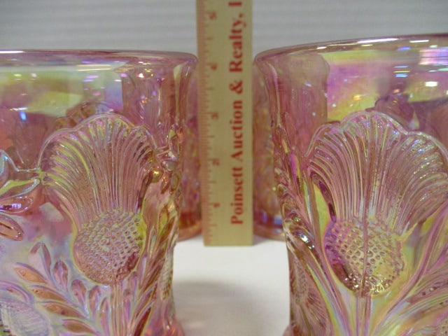 Mosser Glass Inverted Thistle Pitcher Rose Carnival Glass & - 19