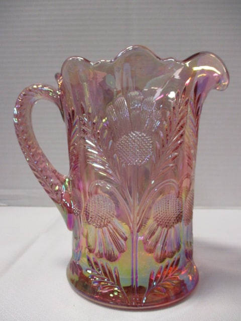 Mosser Glass Inverted Thistle Pitcher Rose Carnival Glass & - 4