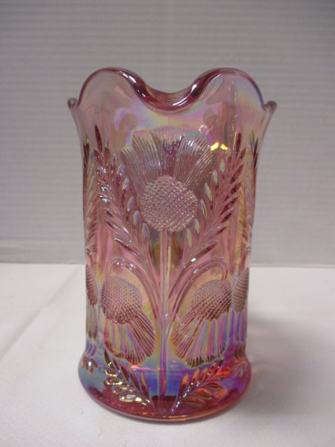 Mosser Glass Inverted Thistle Pitcher Rose Carnival Glass & - 5