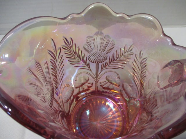 Mosser Glass Inverted Thistle Pitcher Rose Carnival Glass & - 7