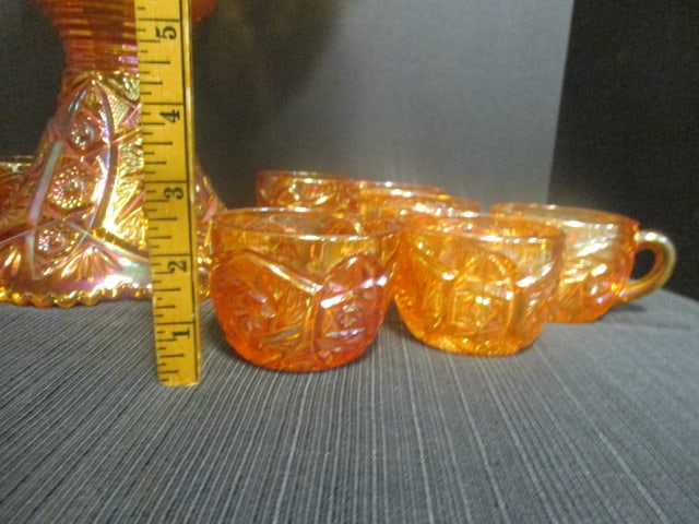 Imperial Glass 'Whirling Star' Carnival Glass Punch Bowl Set w/ - 10