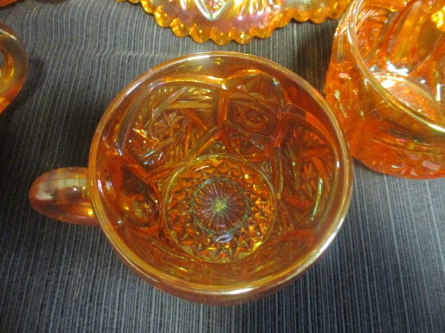 Imperial Glass 'Whirling Star' Carnival Glass Punch Bowl Set w/ - 3