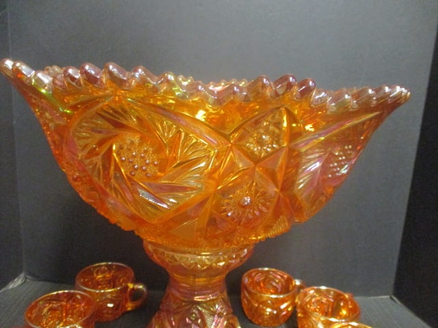 Imperial Glass 'Whirling Star' Carnival Glass Punch Bowl Set w/ - 6