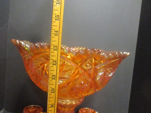 Imperial Glass 'Whirling Star' Carnival Glass Punch Bowl Set w/ - 9