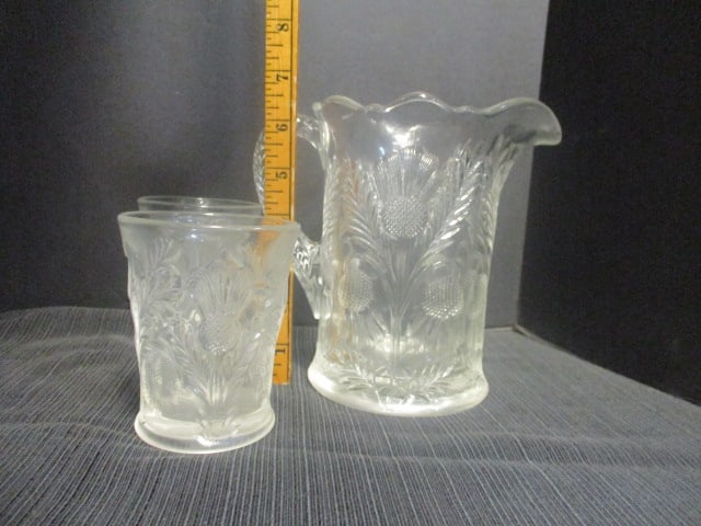 Mosser Glass Inverted Thistle 7" Pitcher Clear Glass & - 8