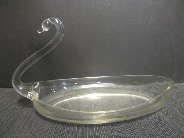 Clear Glass Swan Bowl: 14" L x 8" H 