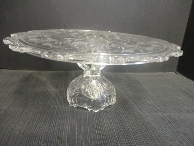 Pressed Glass Pedestal Cake Stand: 12" Diam x 5 1/4" H 