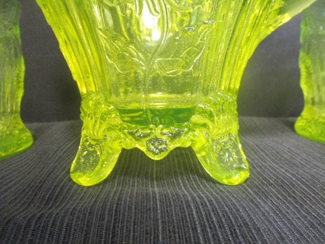 Mosser Glass 'Dalia' Uranium Glass Yellow Pitcher 8" & - 7
