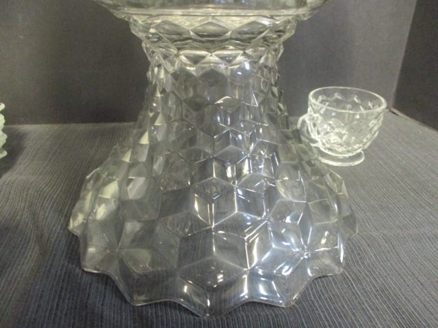 Fostoria American Cube Design Punch Bowl/Stand/12 Cups/ - 10