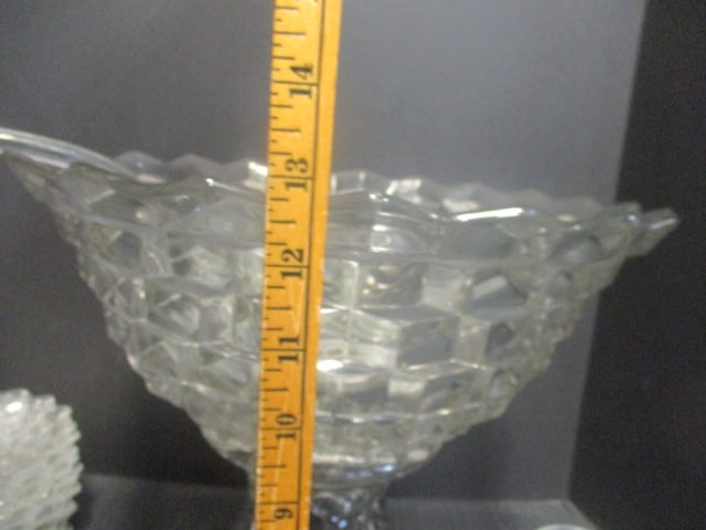 Fostoria American Cube Design Punch Bowl/Stand/12 Cups/ - 12