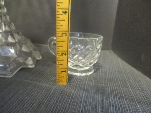 Fostoria American Cube Design Punch Bowl/Stand/12 Cups/ - 13