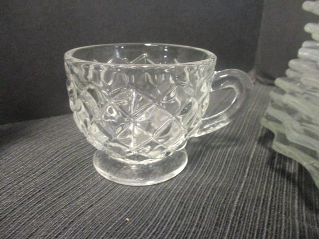 Fostoria American Cube Design Punch Bowl/Stand/12 Cups/ - 2