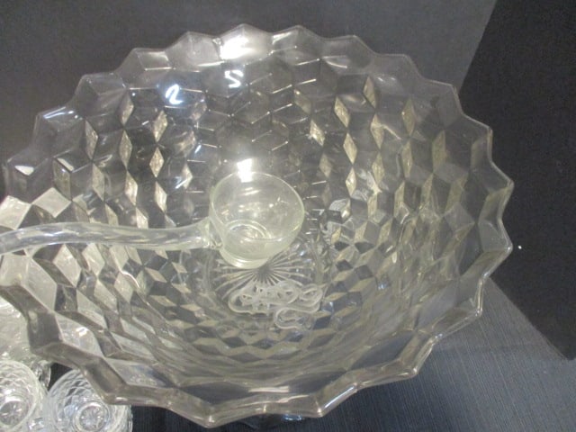 Fostoria American Cube Design Punch Bowl/Stand/12 Cups/ - 9
