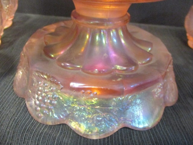 Iridescent Pink Carnival Glass Punch Set w/12 Cups - 5