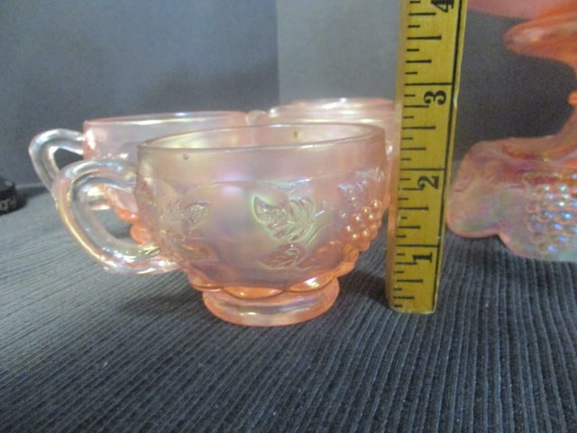 Iridescent Pink Carnival Glass Punch Set w/12 Cups - 8