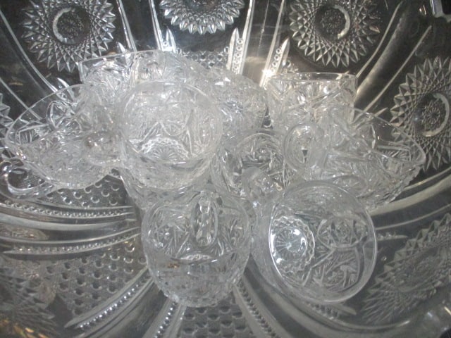 Heisey Glass punch Bowl Set w/stand/12 Cups/Glass Ladle - 2