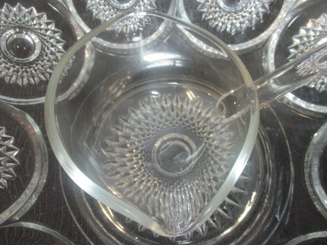 Sunburst/Star Pattern Large Punch Bowl w/Glass Ladle - 3