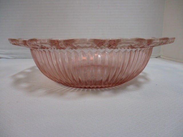 Pink Depression Glass 7 x 4 Pedestal Bowl & Openlace Bowl - 10