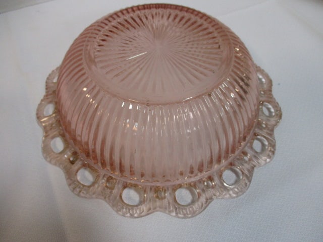 Pink Depression Glass 7 x 4 Pedestal Bowl & Openlace Bowl - 13