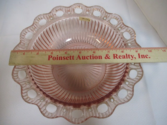 Pink Depression Glass 7 x 4 Pedestal Bowl & Openlace Bowl - 17