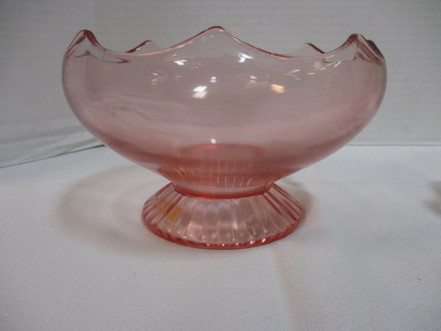 Pink Depression Glass 7 x 4 Pedestal Bowl & Openlace Bowl - 3