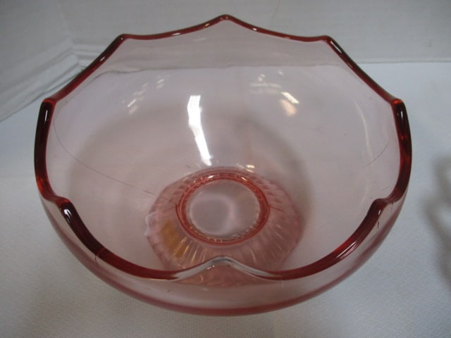 Pink Depression Glass 7 x 4 Pedestal Bowl & Openlace Bowl - 4