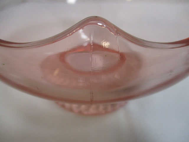 Pink Depression Glass 7 x 4 Pedestal Bowl & Openlace Bowl - 5