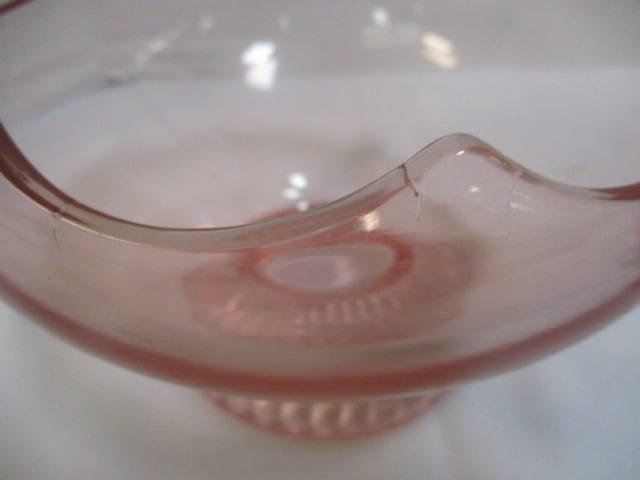 Pink Depression Glass 7 x 4 Pedestal Bowl & Openlace Bowl - 6