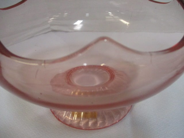 Pink Depression Glass 7 x 4 Pedestal Bowl & Openlace Bowl - 7