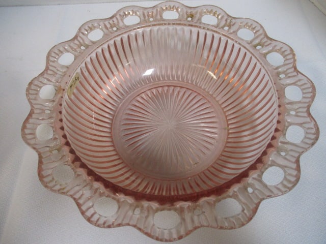 Pink Depression Glass 7 x 4 Pedestal Bowl & Openlace Bowl - 9